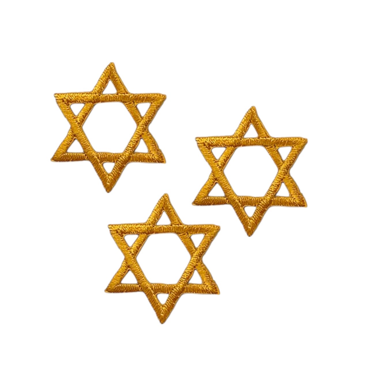 Set of 3, Small Gold Star of David, Embroidered, Iron on Patch